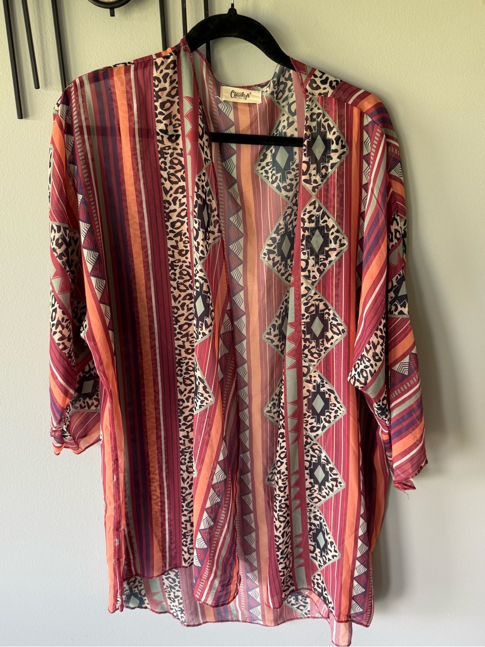 Aztec Chiffon Open Front Kimono Cardigan - Picture 3 of 8